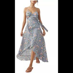 O’Neill Floral Wrap Midi Dress Size Large Blue Boho NWOT
